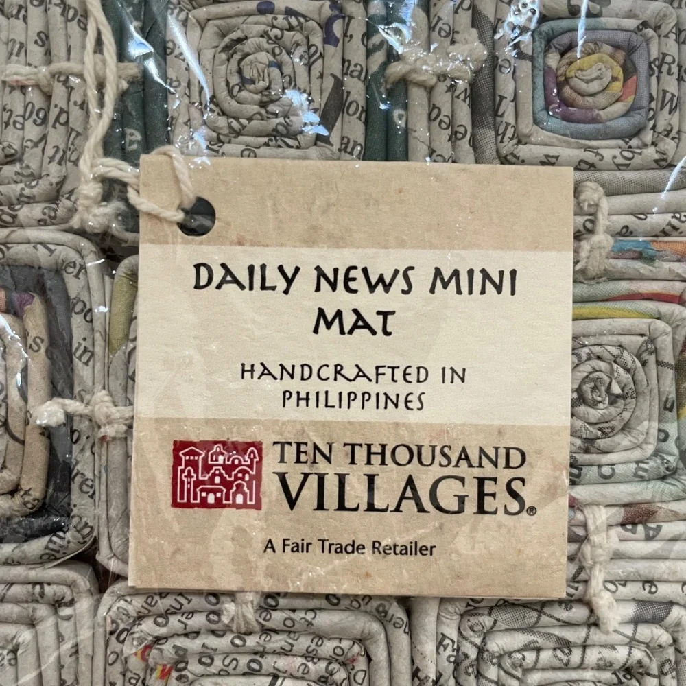 Pair of TenThousandVillages Handcrafted Philippines Daily News Mini Mats/Trivets